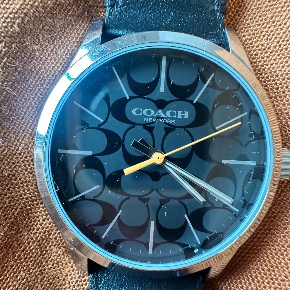 Coach Watch with Logo Face and Leather Band